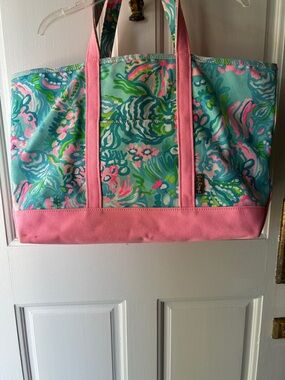 Lilly Pulitzer Pink & Aqua Floral Canvas Tote